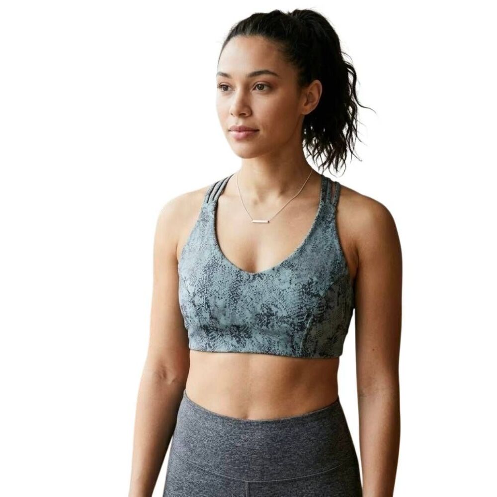 Avia Athletic Strappy Criss-Cross Back Reptile Print Sports Bra Gray Blue sz XXL